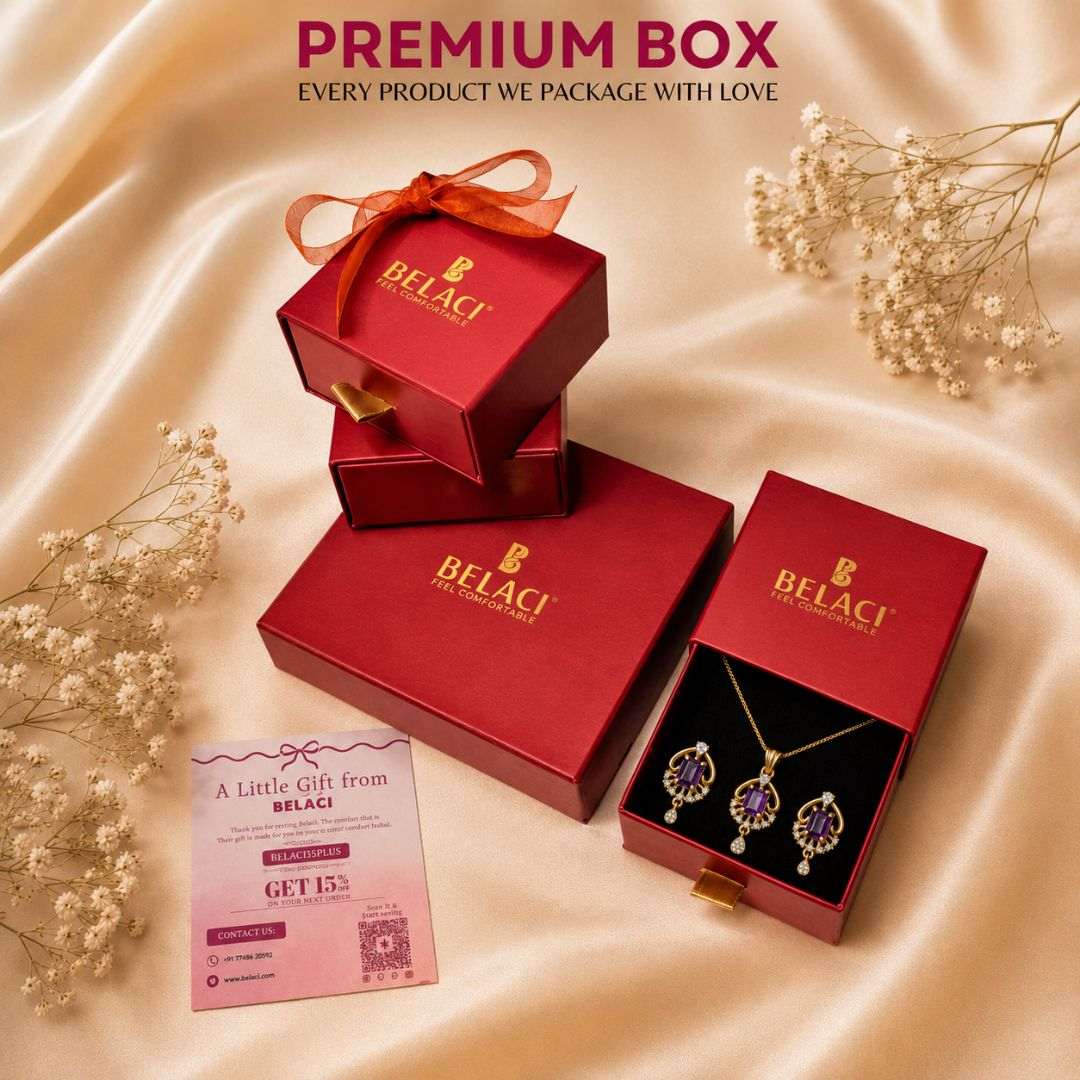 Royal Amethyst Gold Finish Party Wear Pendant Set