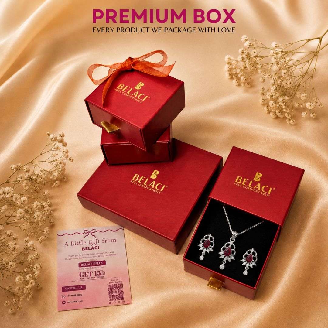 Ruby Elegance Silver Finish AD Pendant Set