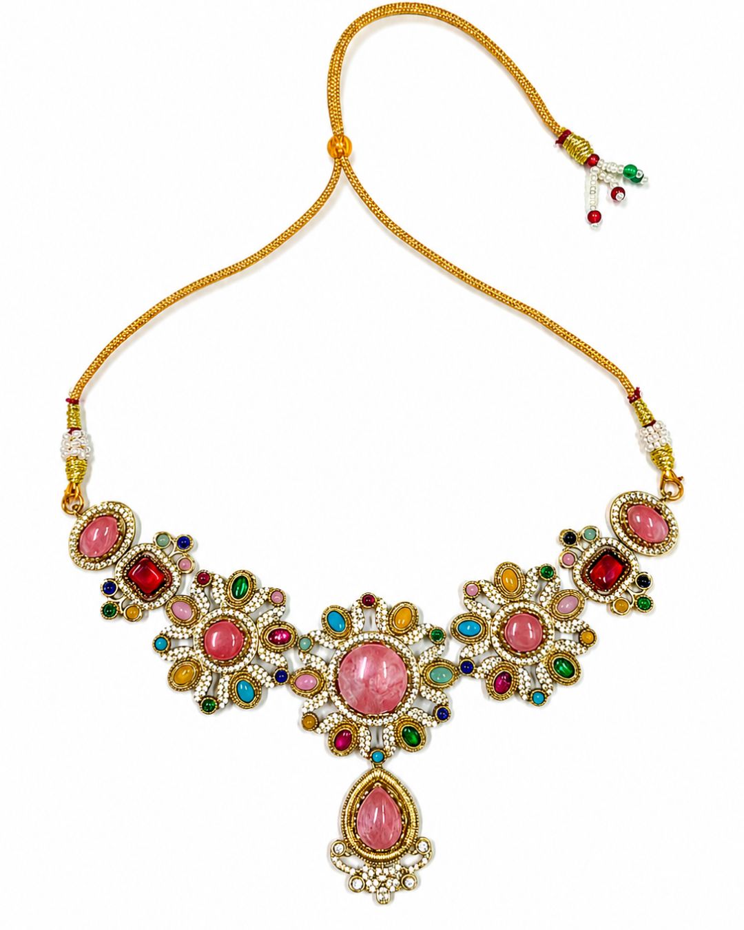 Sabyasachi Inspired Pink Turkish Pota Necklace Set