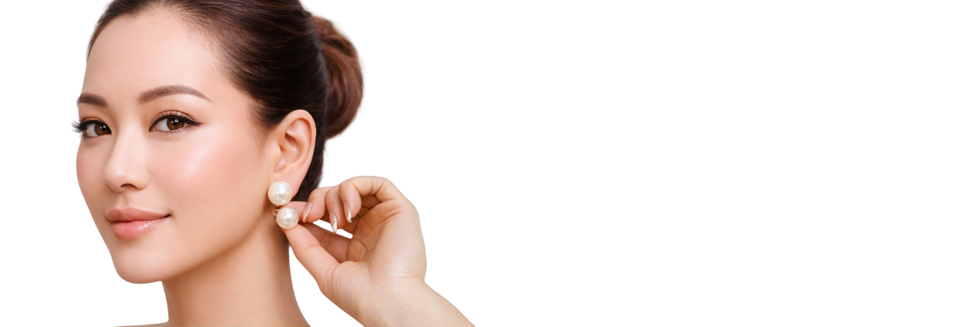 Woman wearing earrings on a white background