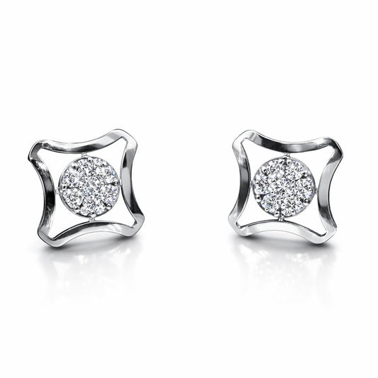 Pair of silver AD Earrings for Women with diamond-like stones on a white background