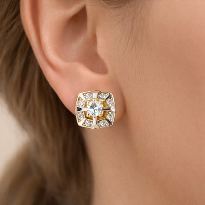 Gold and diamond AD Earrings for Women worn by a person