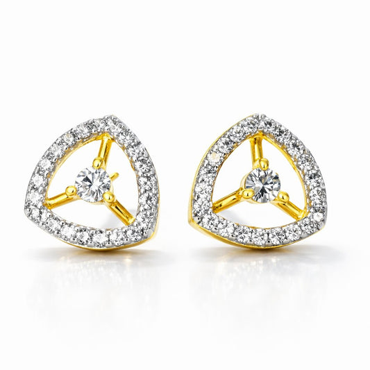 Gold and silver triangle-shaped AD Earrings for Women on a white background