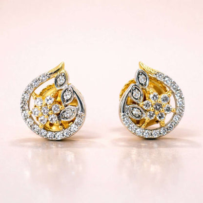 Gold AD Earrings for Women with diamond accents on a beige background
