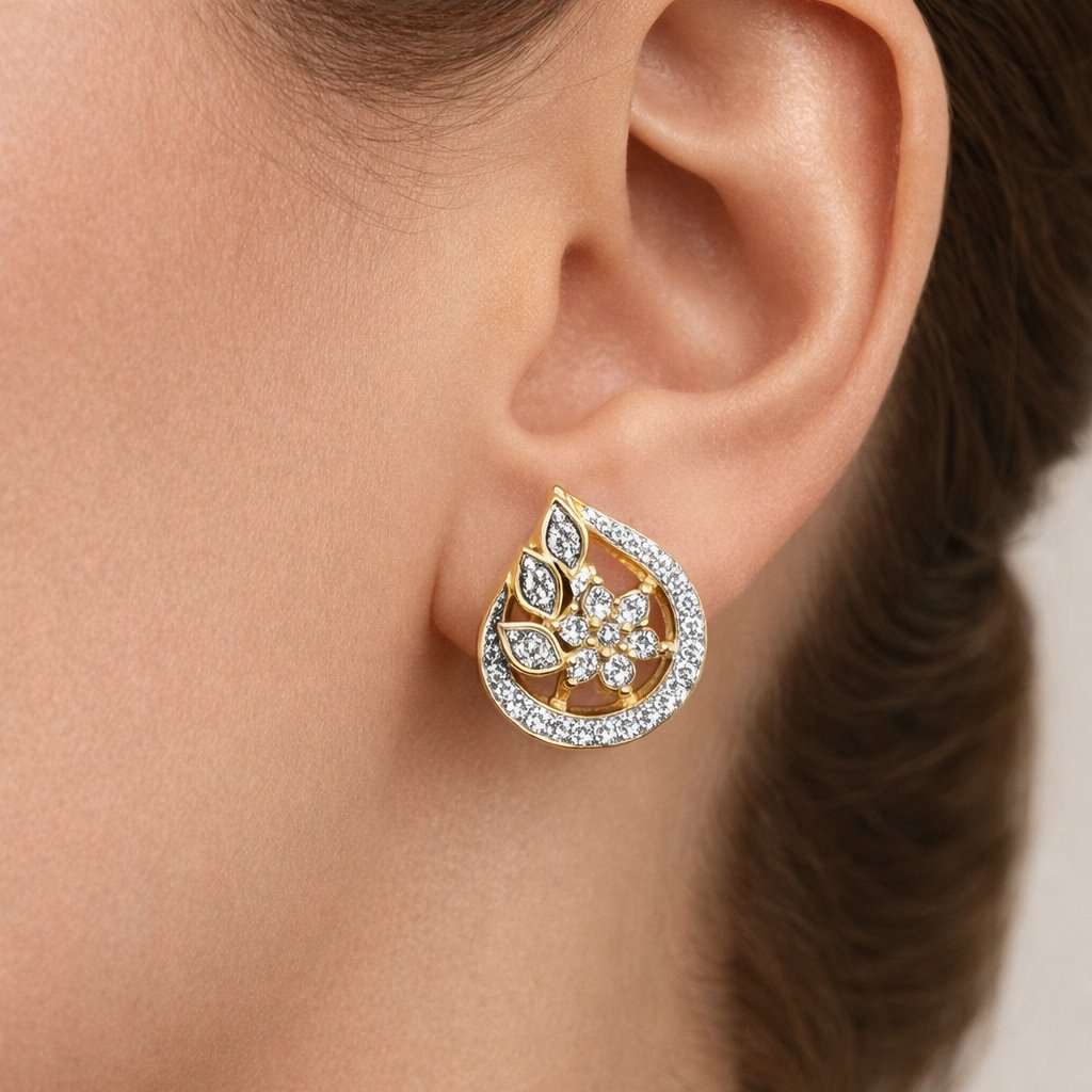Gold and diamond AD Earrings for Women worn by a person
