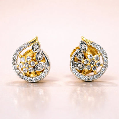 Gold AD Earrings for Women with diamond accents on a beige background