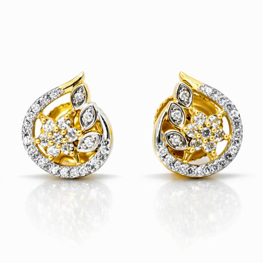 Gold AD Earrings for Women with diamond accents on a beige background