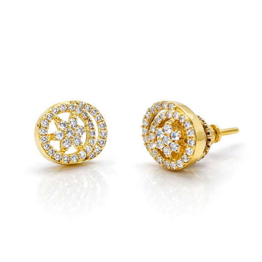 Gold AD Earrings for Women with diamond accents on a white background