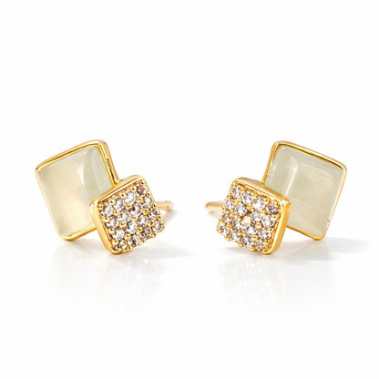 Gold AD Earrings for Women with square designs on a white background
