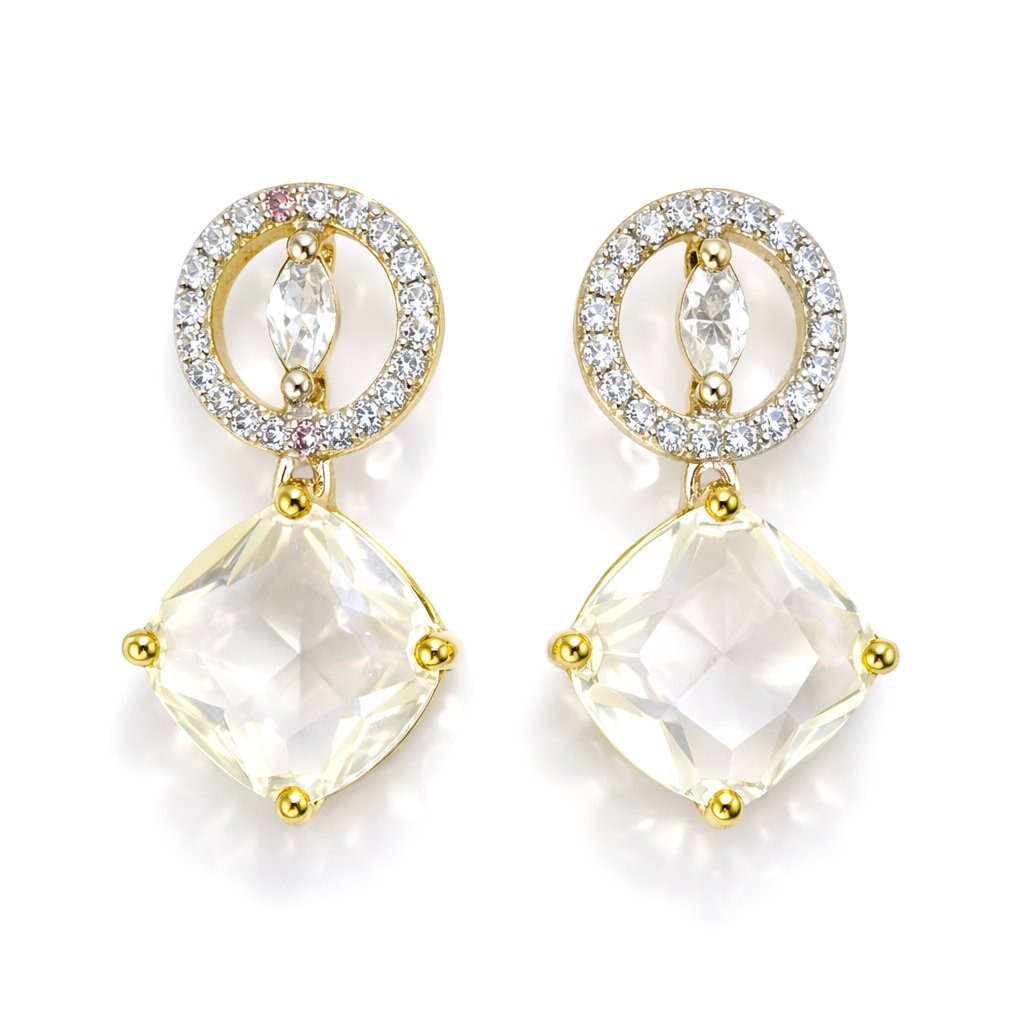 Gold and clear crystal AD Earrings for Women on a white background