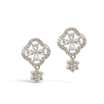 Heart-shaped AD Earrings for Women with clear gemstones on a white background
