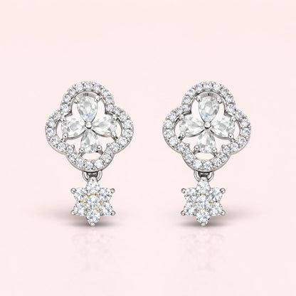 Pair of diamond AD Earrings for Women on a pink background