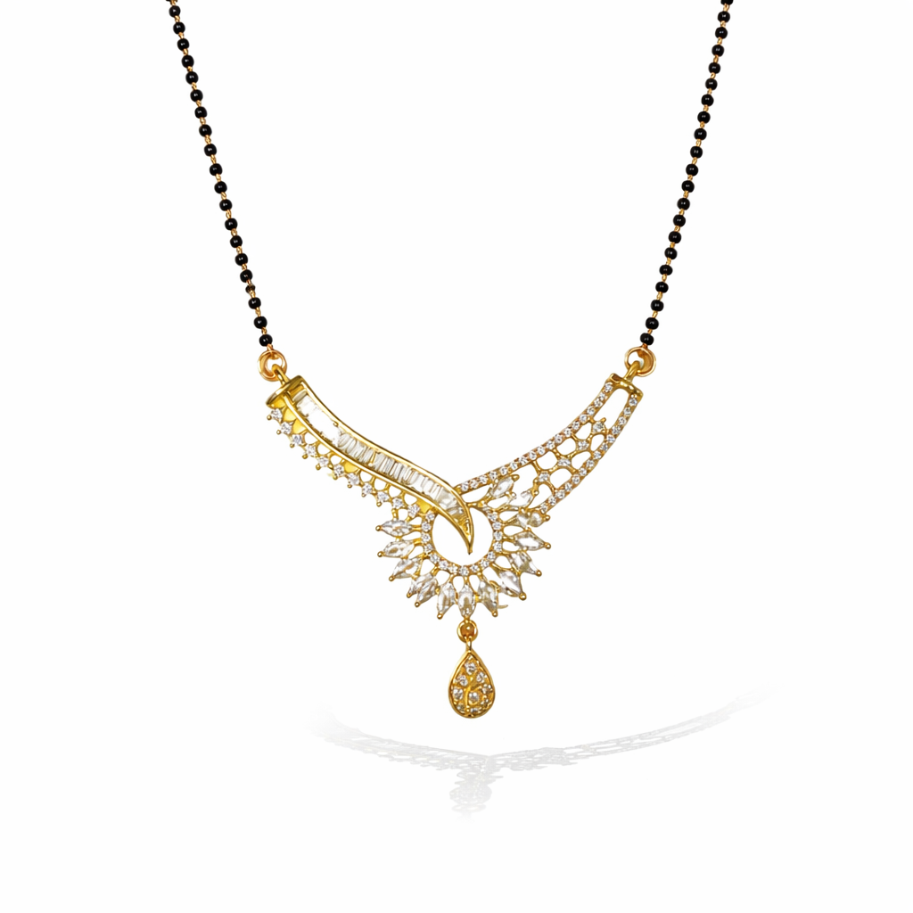 Gold AD Mangalsutra with a pendant on a white background