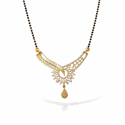 Gold AD Mangalsutra with a pendant on a white background