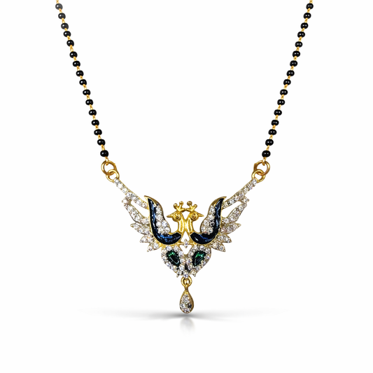 Ornate AD Mangalsutra with a central pendant on a white background