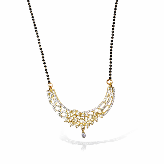 Gold AD Mangalsutra with black beads on a white background