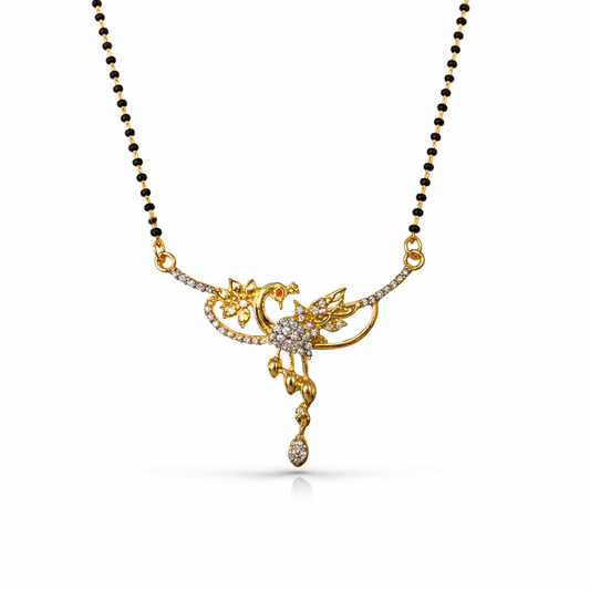 Gold AD Mangalsutra with a decorative pendant on a white background