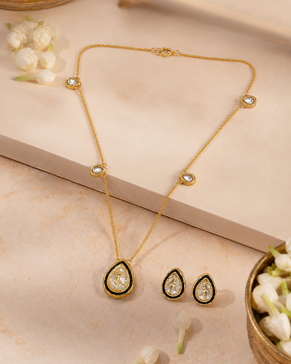 Designer Kundan Meenakari Pendant Set with Earrings