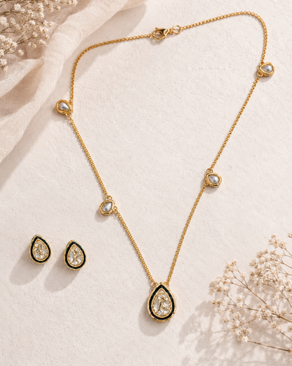 Designer Kundan Meenakari Pendant Set with Earrings