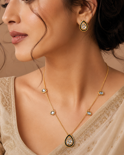 Designer Kundan Meenakari Pendant Set with Earrings